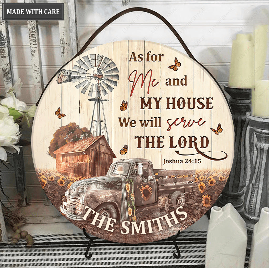 Personalized Farm House And Sunflower Field Wood Circle Sign