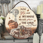 Personalized Farm House And Sunflower Field Wood Circle Sign