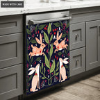 Kitchen Decor Dishwasher Magnet Cover Folk Art Bunny