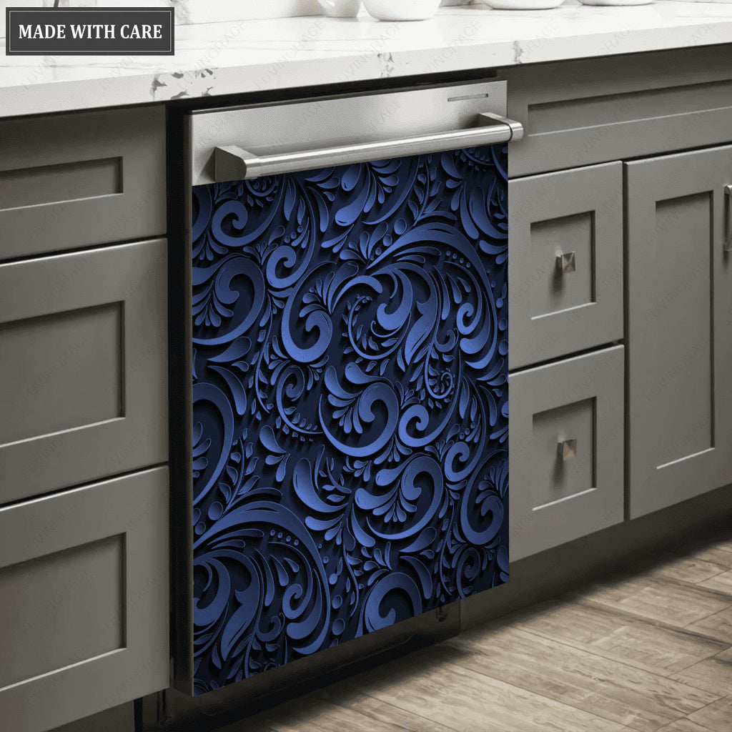 Kitchen Dishwasher Magnet Cover Beautiful White Floral Engraved Design