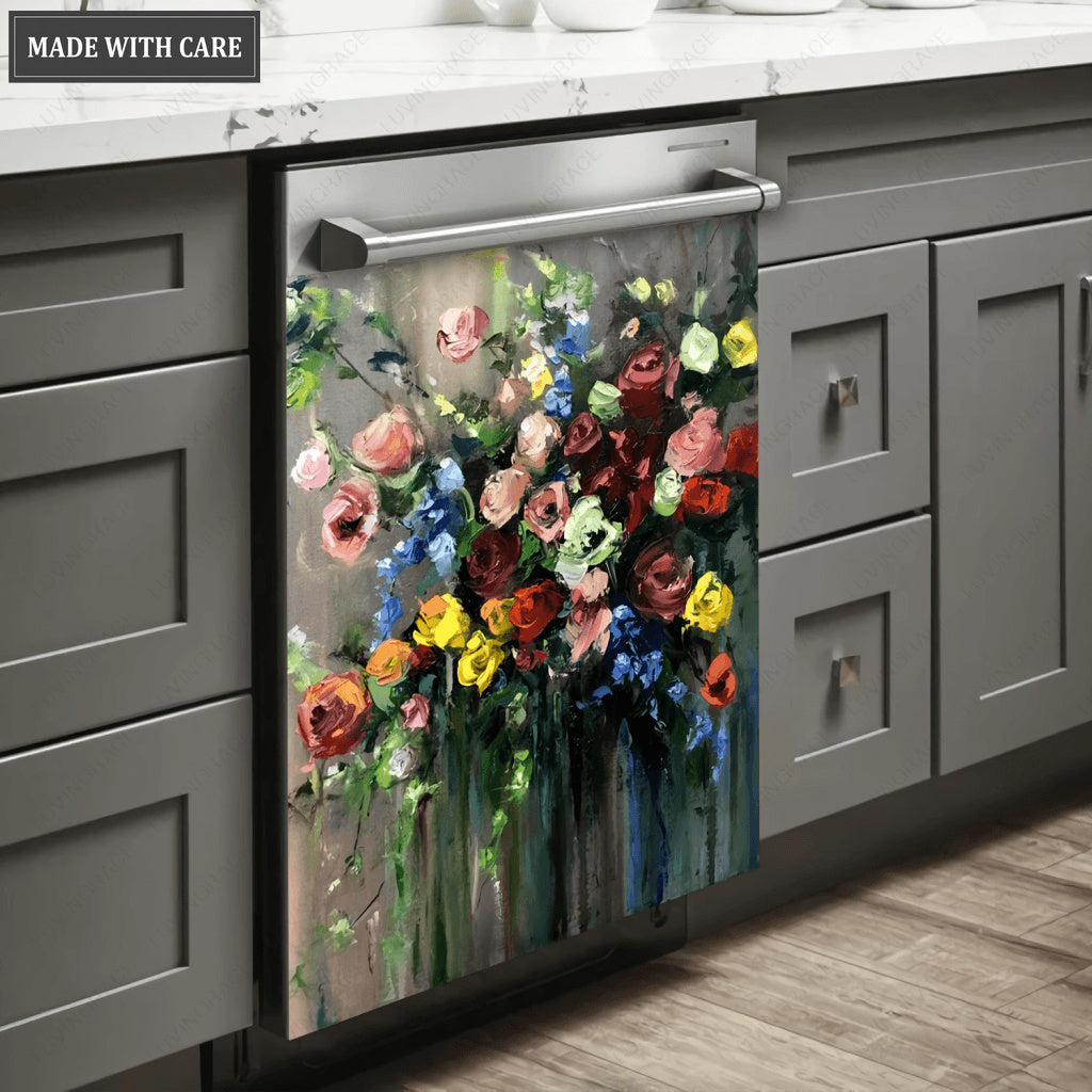 Kitchen Dishwasher Magnet Cover Colorful Flowers