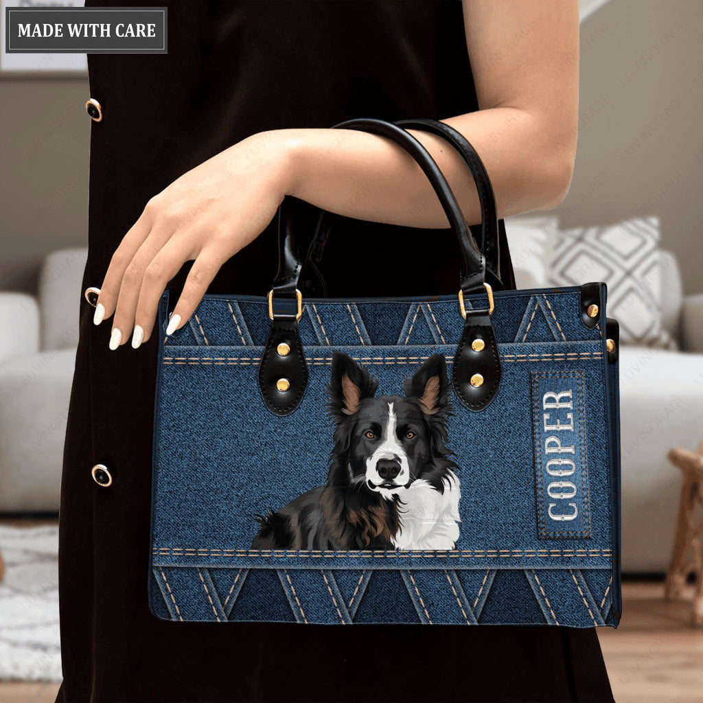 Blue Jean Pattern Pet Digital Painting Portrait - Personalized Custom Leather Bag