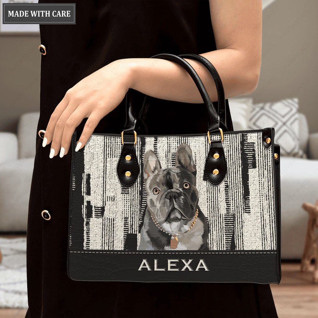 Monochrome Grainy Pet Digital Painting Portrait - Personalized Custom Leather Bag