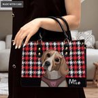 Red Tartan Plaid Cartoon Pet Digital Painting Portrait - Personalized Custom Leather Bag