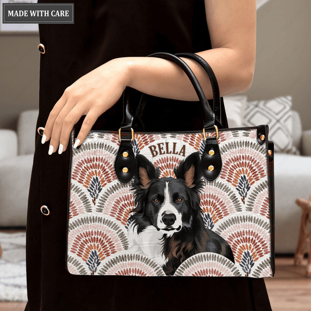 Vintage Boho Rainbow Pet Digital Painting Portrait - Personalized Custom Leather Bag