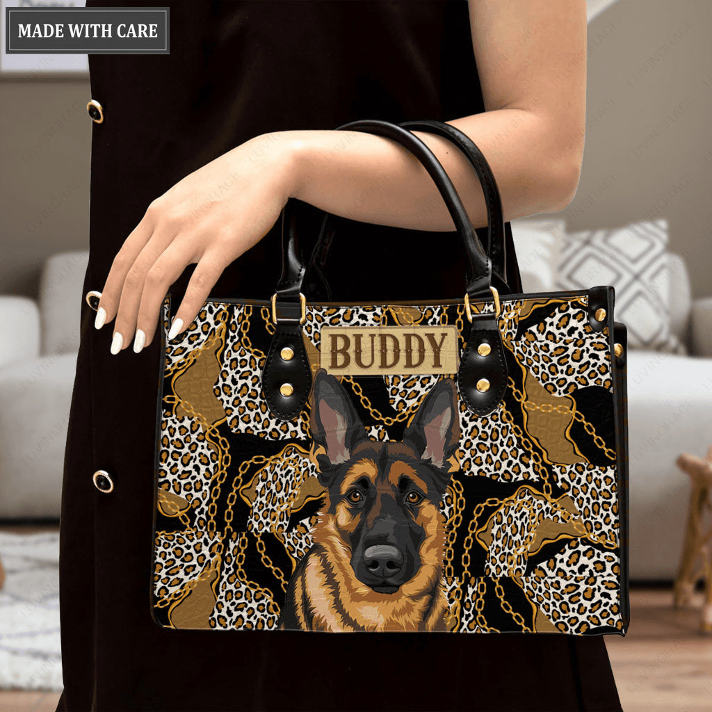 Vintage Cheetah Golden Chain Pattern Pet Digital Painting Portrait - Personalized Custom Leather Bag