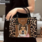 Vintage Cheetah Leather Texture Pet Digital Painting Portrait - Personalized Custom Leather Bag