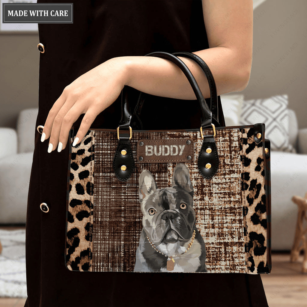 Vintage Fabric Mix Cheetah Pattern Pet Digital Painting Portrait - Personalized Custom Leather Bag