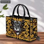 Vintage Royal Golden Floral Pet Digital Painting Portrait - Personalized Custom Leather Bag