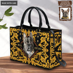 Vintage Royal Golden Floral Pet Digital Painting Portrait - Personalized Custom Leather Bag