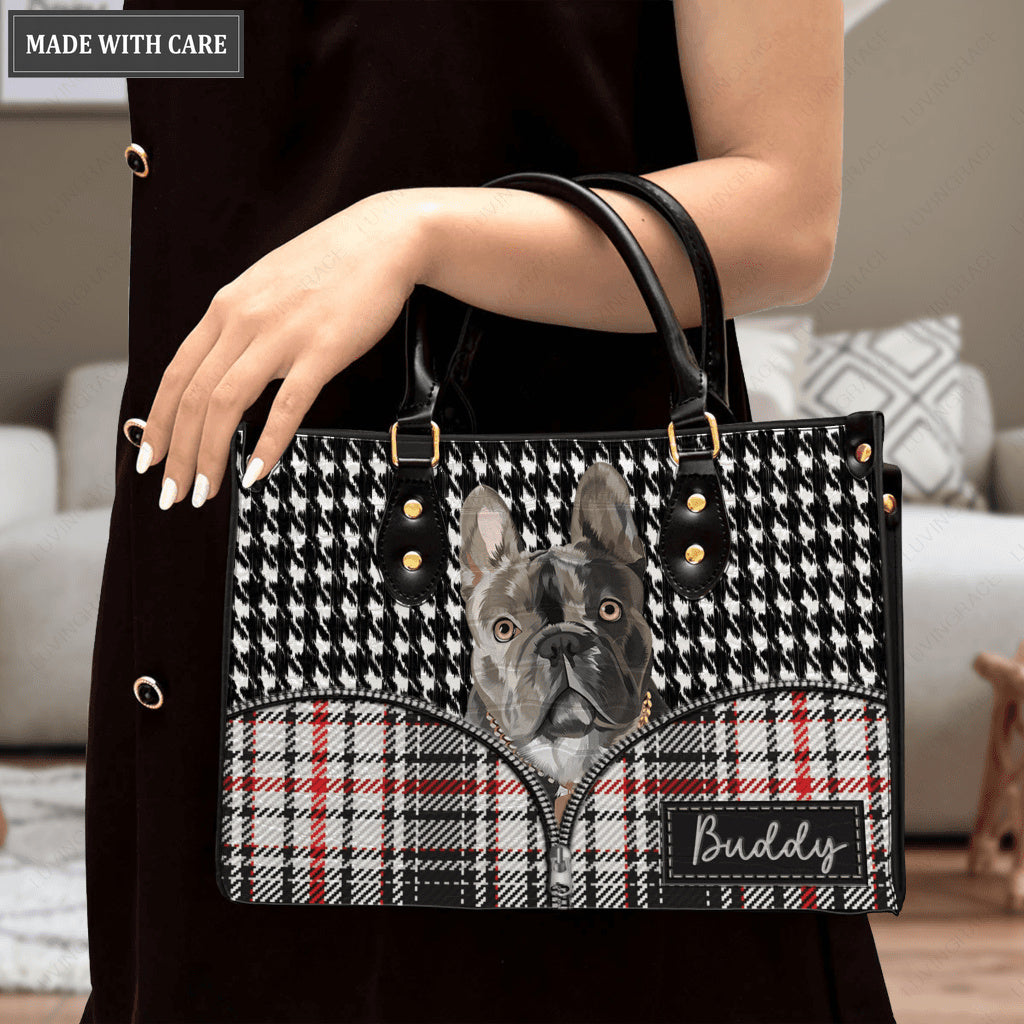Zipper Plaid Mix Pet Digital Painting Portrait - Personalized Custom Leather Bag