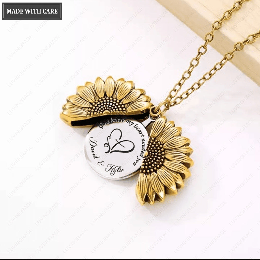 Personalized Sunflower Necklace God Knew My Heart Needed You