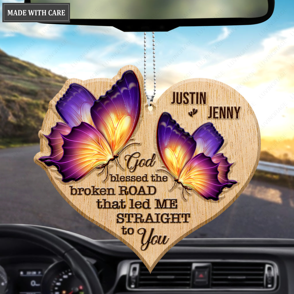 Heart Butterfly Couple God Blessed Personalized Wood Engraved Ornaments
