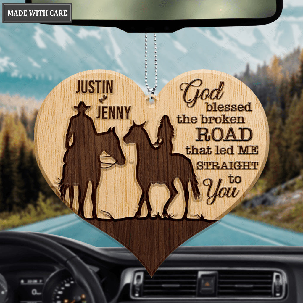 Heart Cowboy And Cowgirl God Blessed Personalized Wood Engraved Ornaments