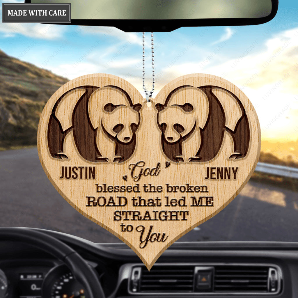 Panda Couple God Blessed Personalized Wood Engraved Ornaments