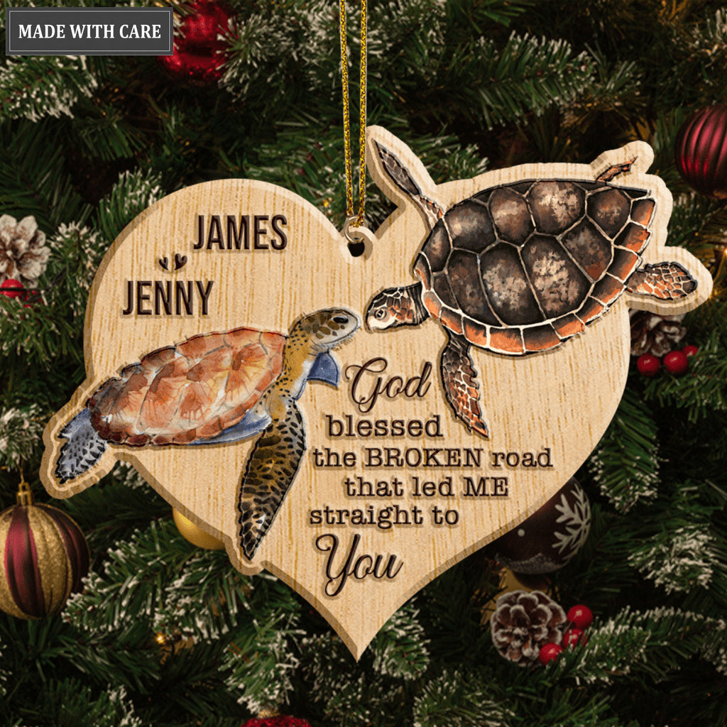 Sea Turtle Couple God Blessed Personalized Wood Engraved Ornaments