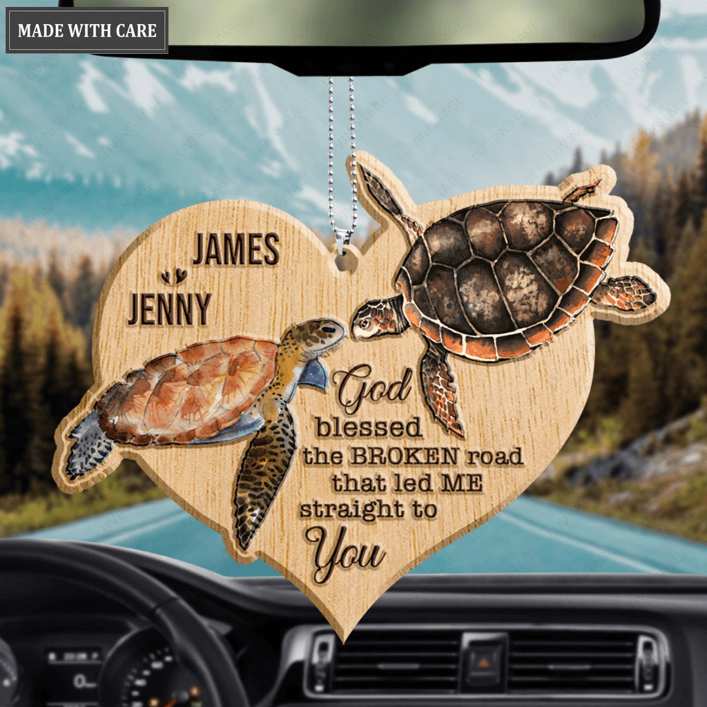Sea Turtle Couple God Blessed Personalized Wood Engraved Ornaments
