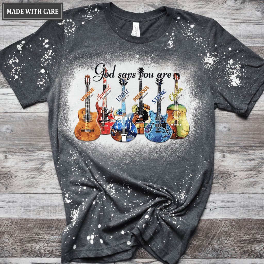 Guitar God Says You Are Unique Special Bleached T-Shirt