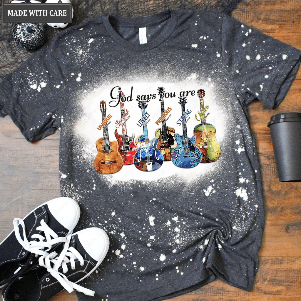 Guitar God Says You Are Unique Special Bleached T-Shirt