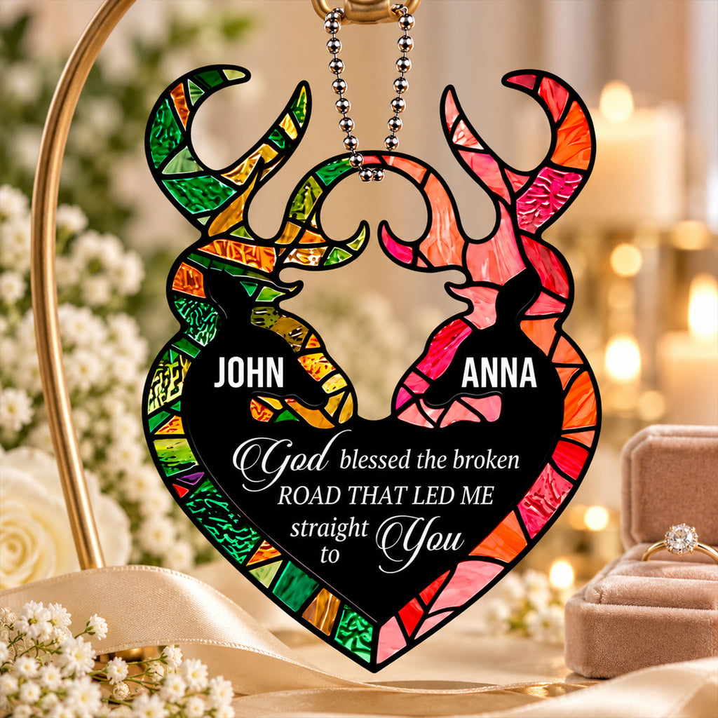 Personalized Names Deer Heart God Blessed Ornament – Christian Couple Gift
