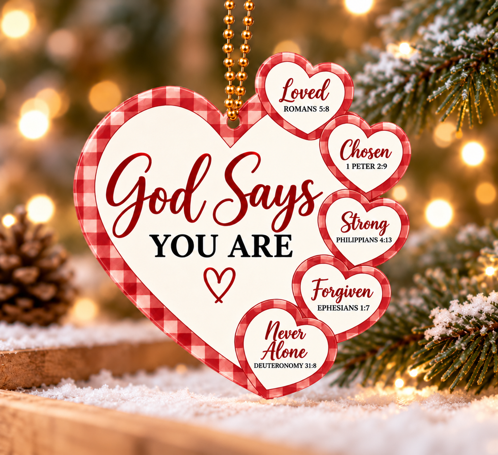 God Says You Are Loved, Chosen & Strong Ornament – Christian Gift for Loved Ones.