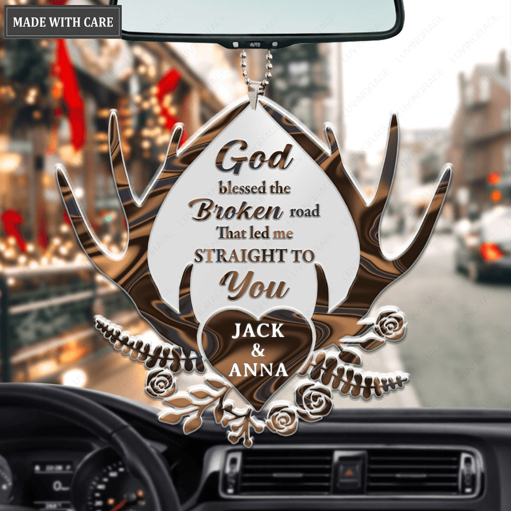 Deer Antler With Heart God Blessed Personalized Ornament