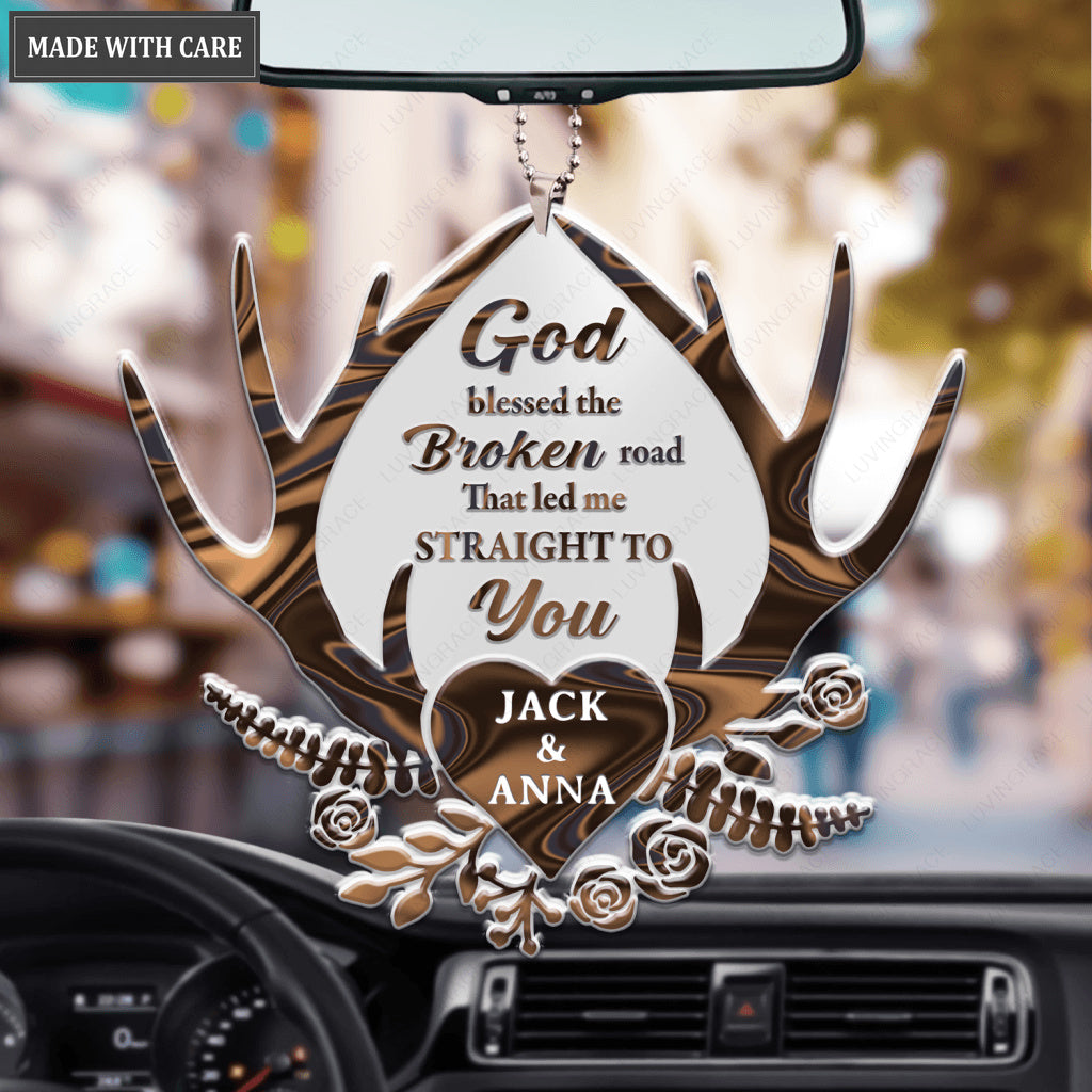 Deer Antler With Heart God Blessed Personalized Ornament