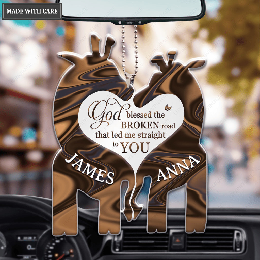 Giraffe Couple God Blessed Personalized Ornament