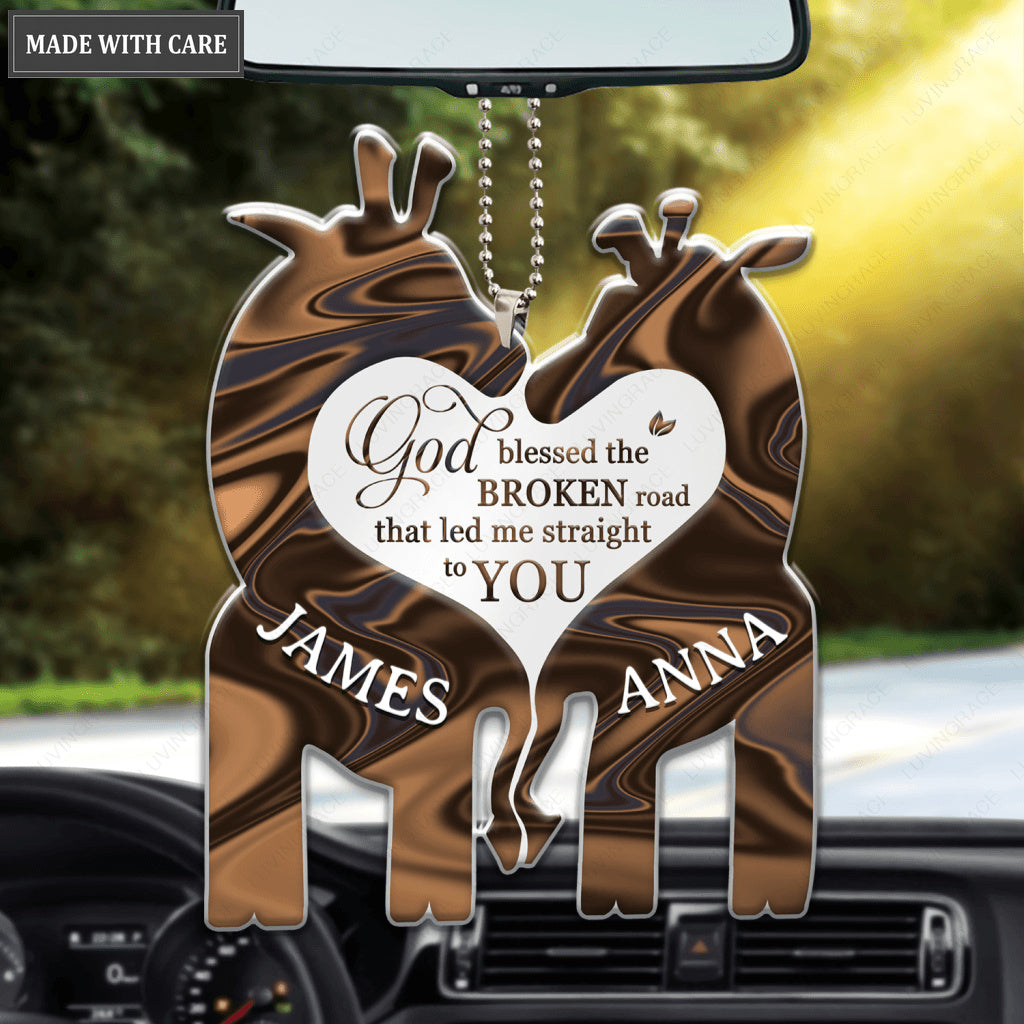 Giraffe Couple God Blessed Personalized Ornament