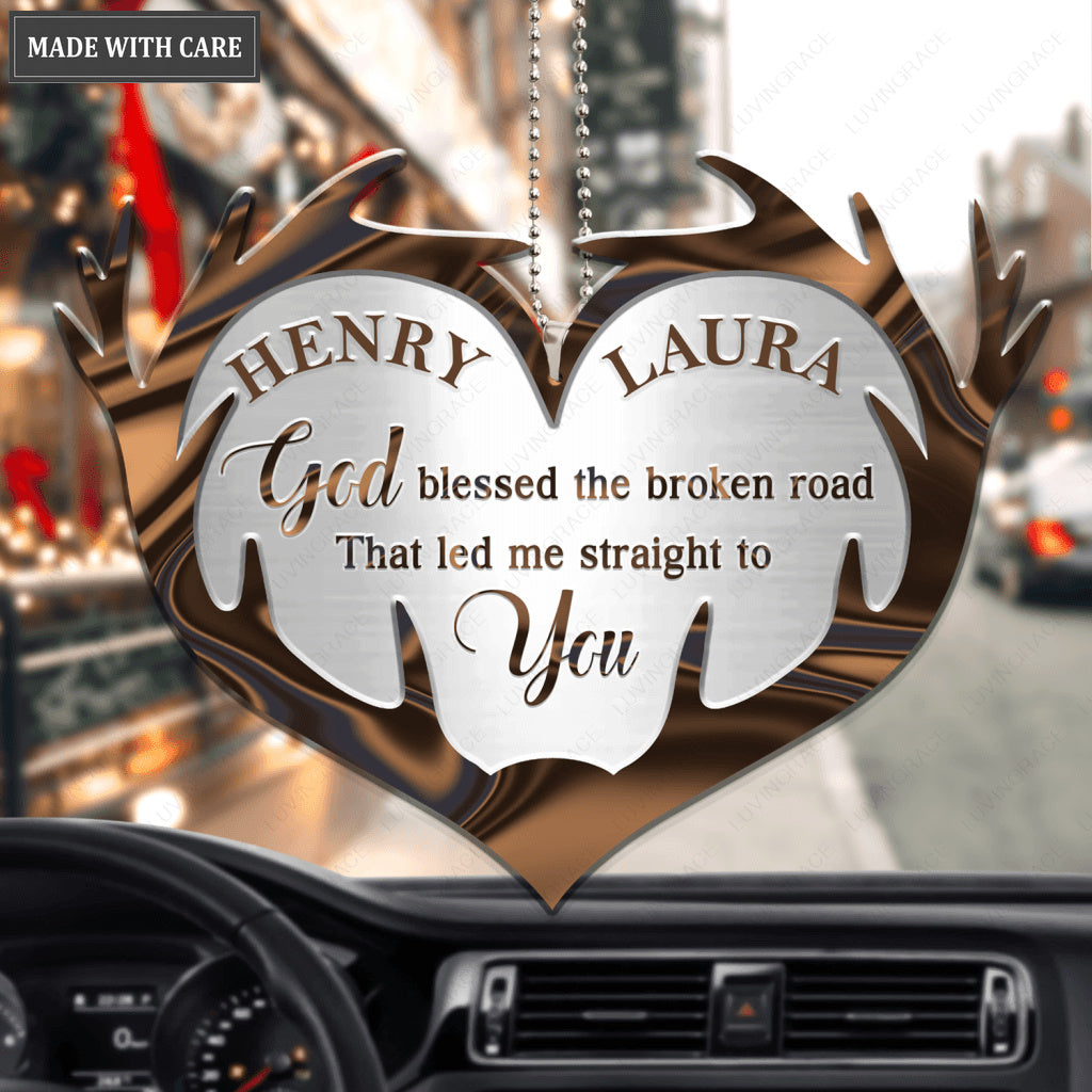 Heart Deer Antler Couple God Blessed Personalized Ornament