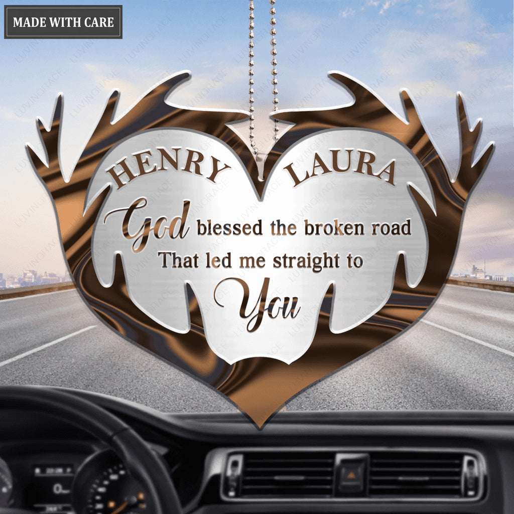 Heart Deer Antler Couple God Blessed Personalized Ornament