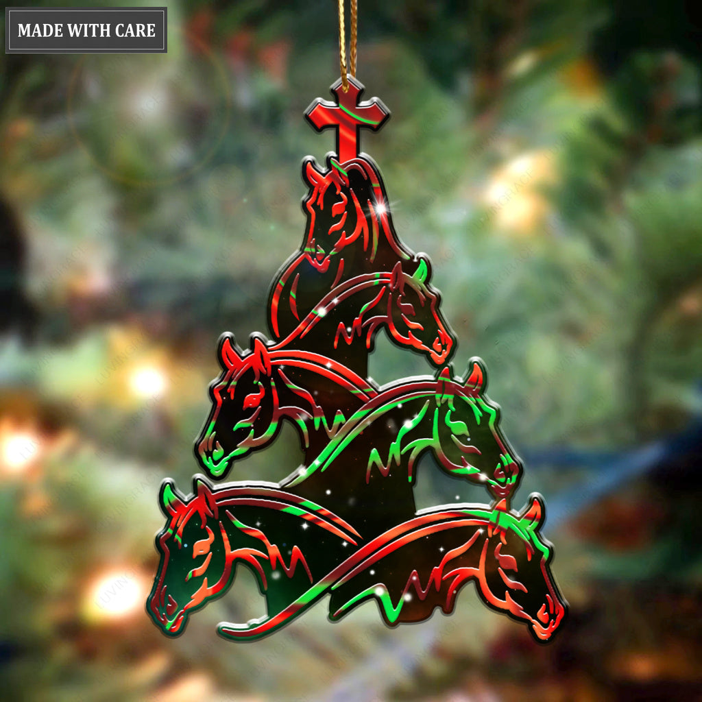 Horse Christmas Tree With Cross Ornament
