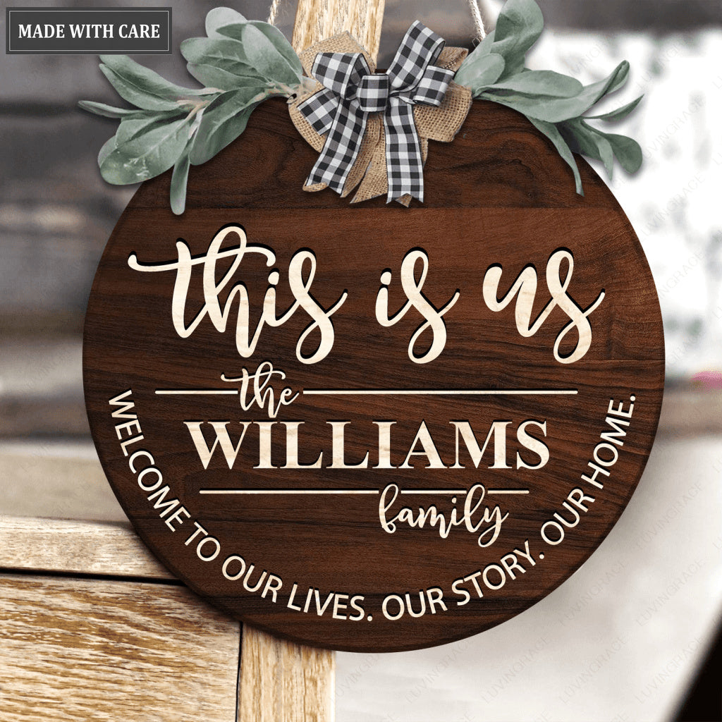 Personalized This Is Us Welcome To Our Lives Bow Door Hanger