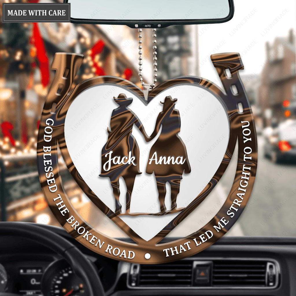 Western Horseshoe Couple God Blessed Personalized Ornament
