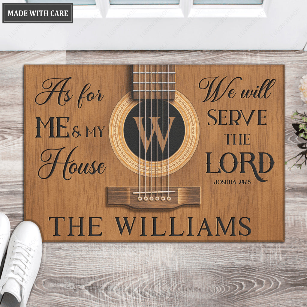 Acoustic Guitar Serve The Lord Personalized Doormat