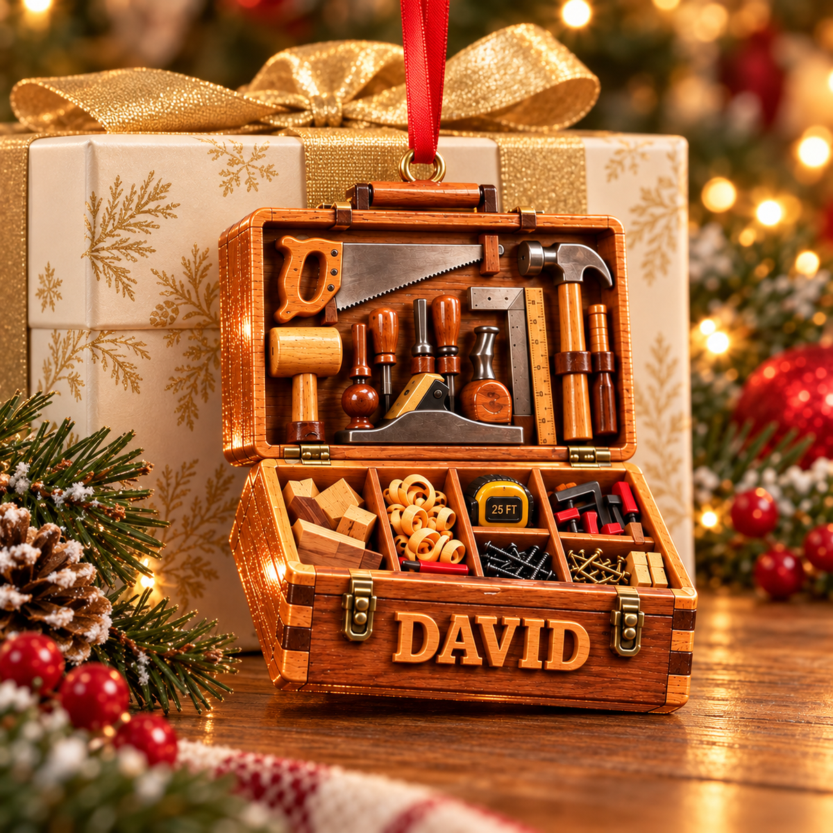 Vintage Carpenter Toolbox Decor - Personalized 3D Ornament