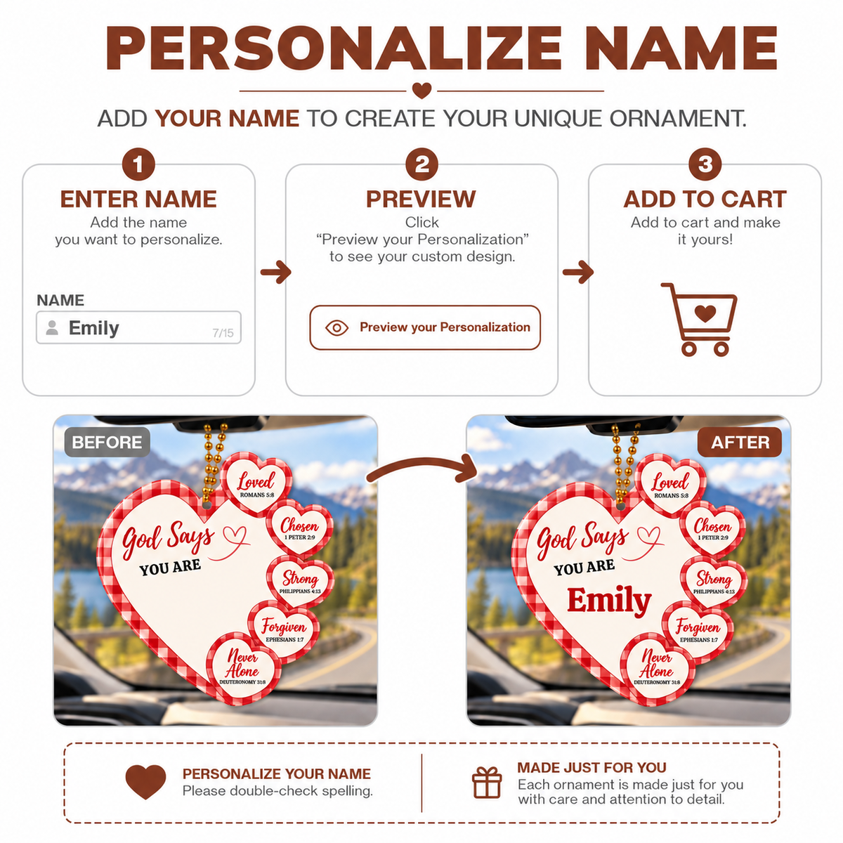Personalized Name God Says You Are Heart Ornament – Christian Faith Gift