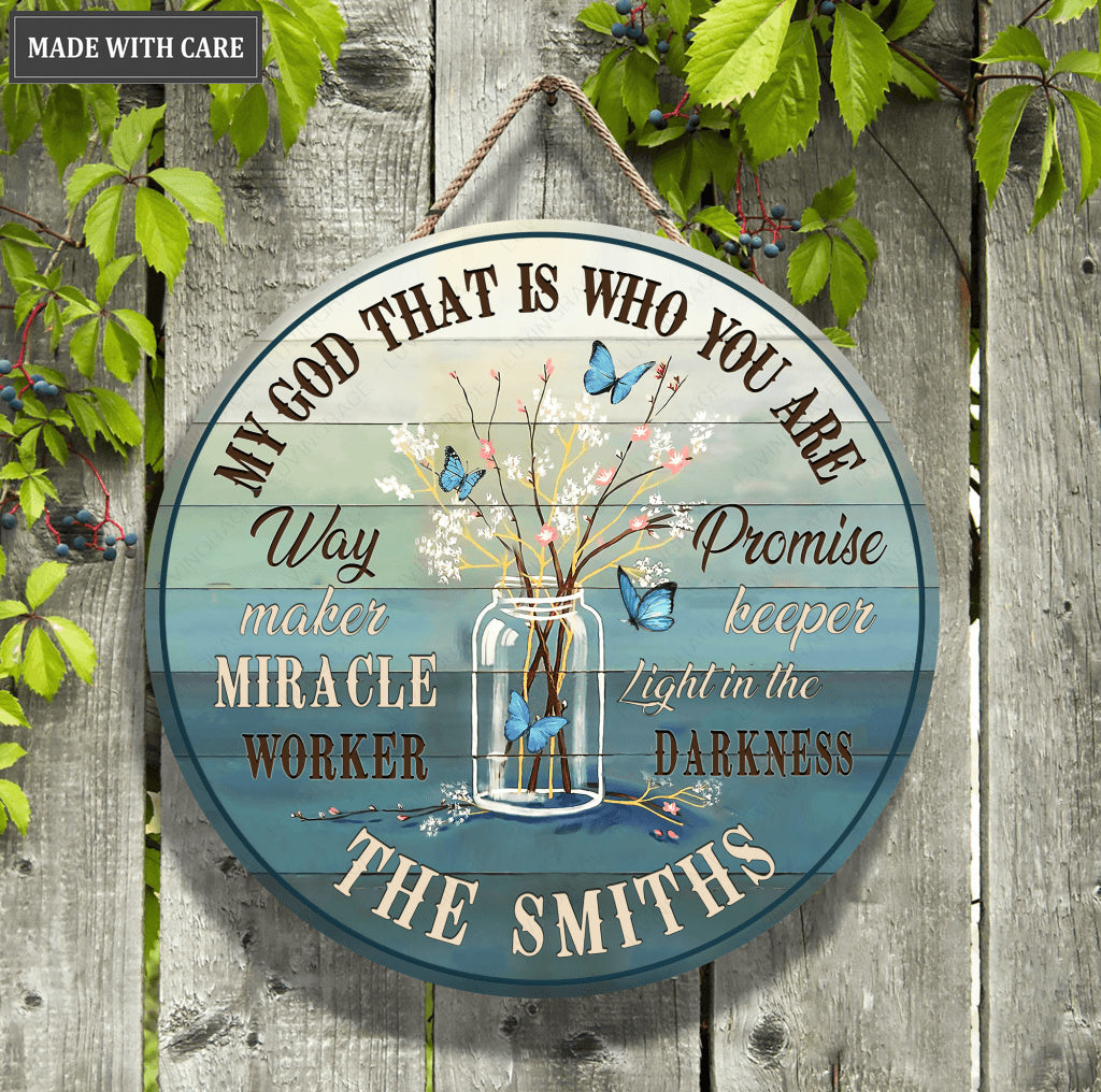 Personalized Jar Waymaker Blue Wood Circle Sign