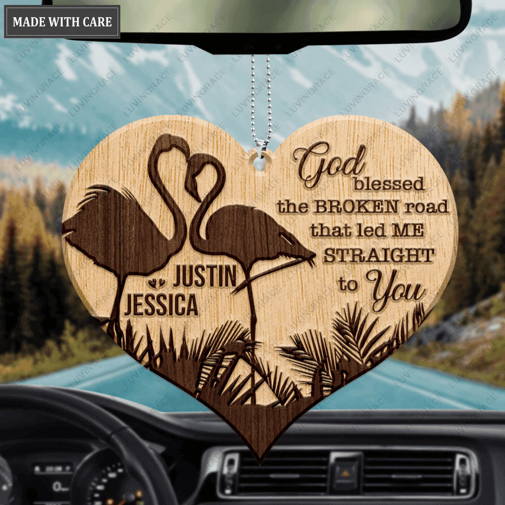 Wild Love Flamingo Couple God Blessed Personalized Wood Engraved Ornaments