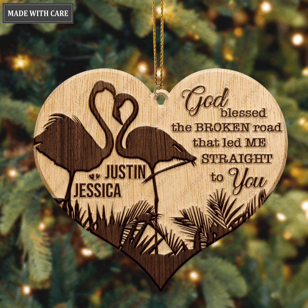Wild Love Flamingo Couple God Blessed Personalized Wood Engraved Ornaments