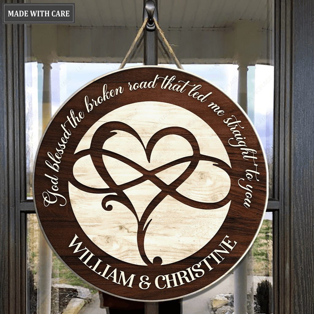 Personalized Infinity Heart God Blessed Wood Circle Sign