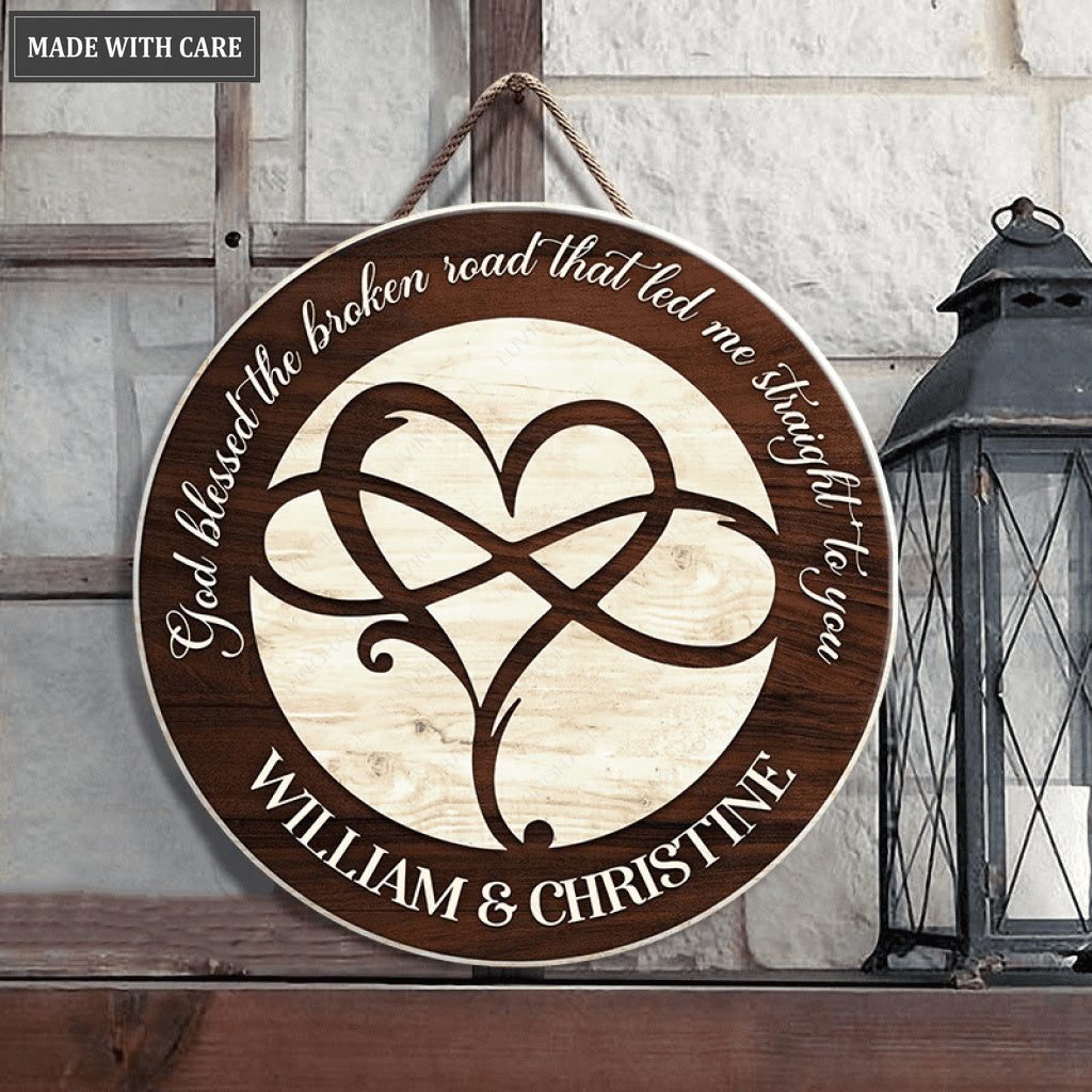 Personalized Infinity Heart God Blessed Wood Circle Sign