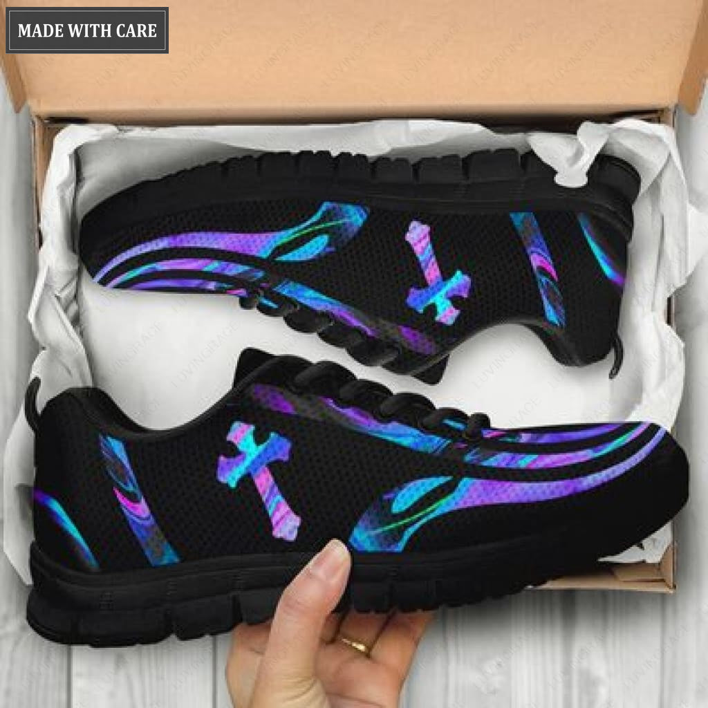 Cross Hologram Faith Over Fear Breathable Running Shoes