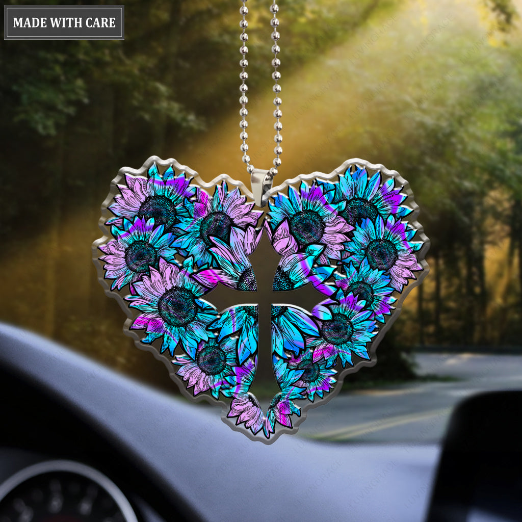 Hologram Sunflower Heart Cross Ornament