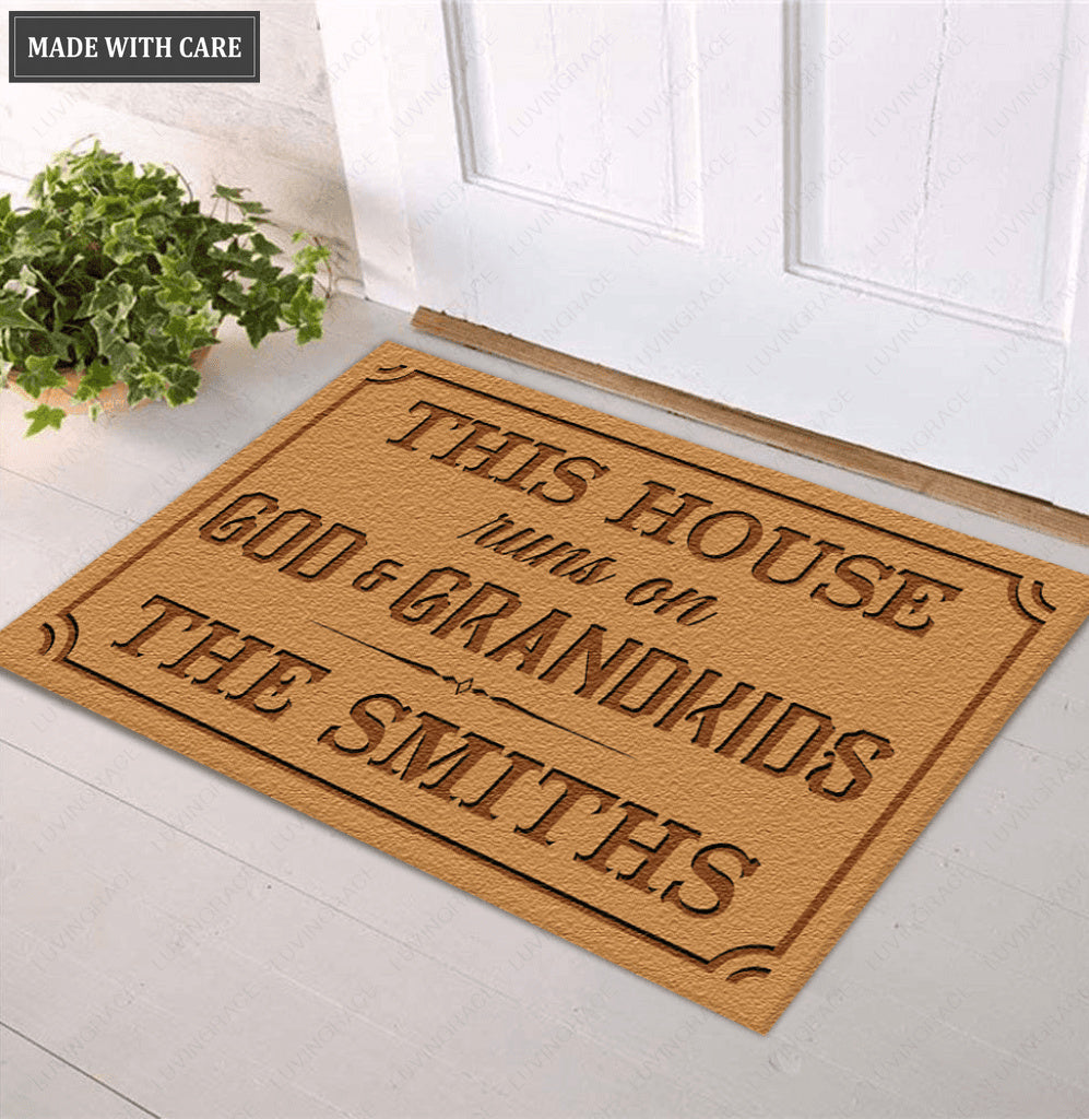 Personalized This House Runs On God And Grandkids Doormat