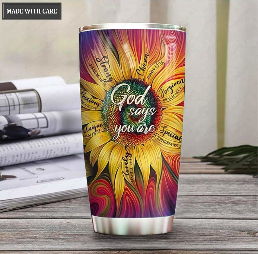 Rainbow Sunflower God Says You Are Personalized Tumbler