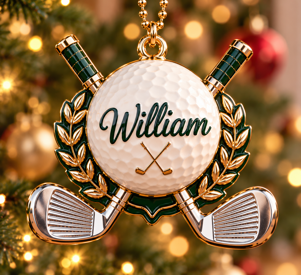 3D Personalized Name Golf Ball & Crossed Clubs Ornament