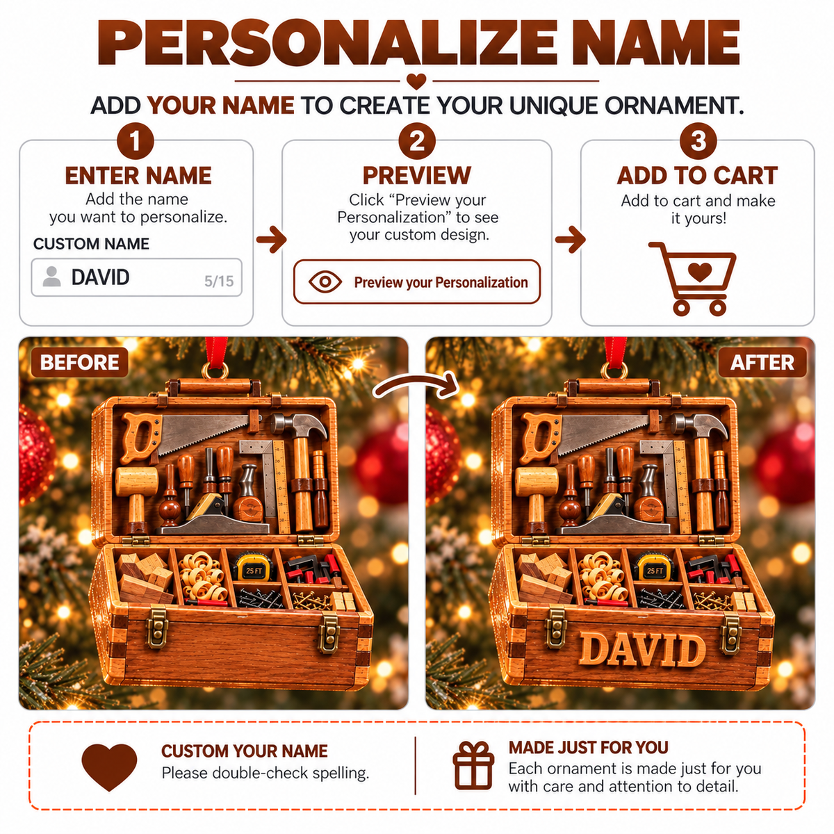 Vintage Carpenter Toolbox Decor - Personalized 3D Ornament