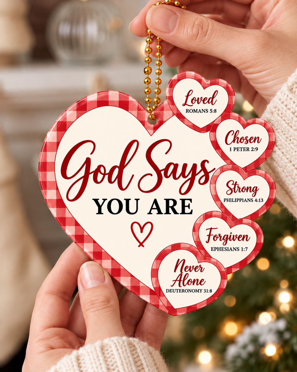 God Says You Are Loved, Chosen & Strong Ornament – Christian Gift for Loved Ones.