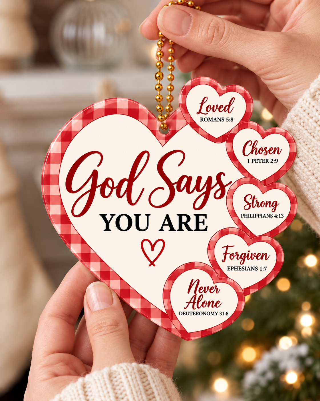 God Says You Are Loved, Chosen & Strong Ornament – Christian Gift for Loved Ones.